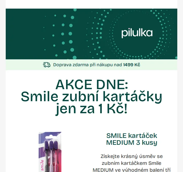 Pilulka.cz: Zubní kartáčky SMILE za 1 Kč – červen 2026 | Nuslet.cz