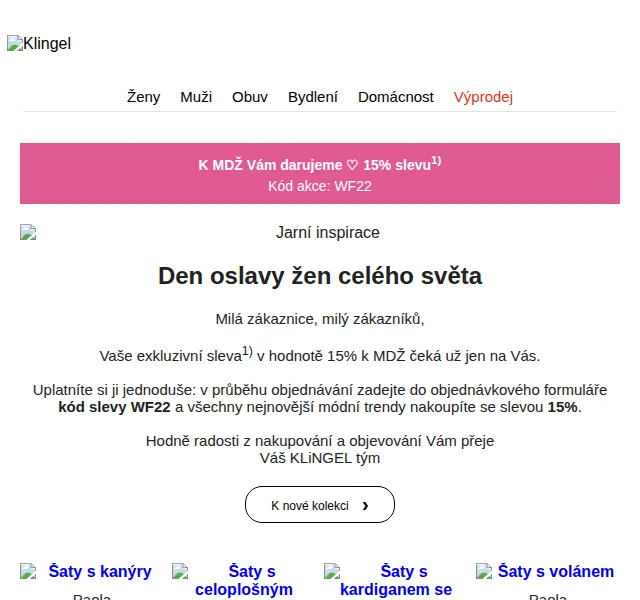 KLiNGEL.cz: 15% sleva k MDŽ + výprodej až 50 % – červen 2026 | Nuslet.cz