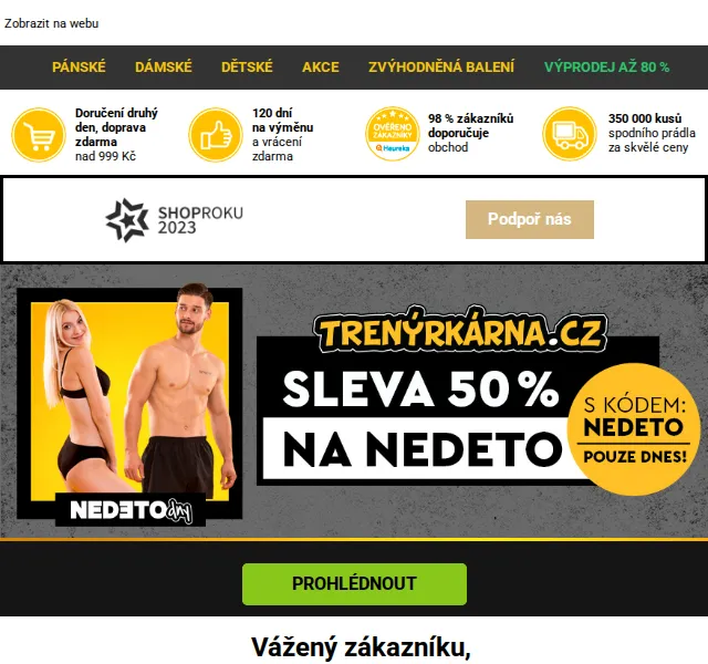 Trenýrkárna: Nedeto 50% sleva – červen 2026 | Nuslet.cz