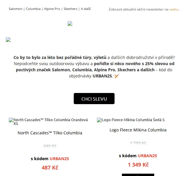 UrbanStore: Sleva −25 % na outdoorové značky – červen 2026 | Nuslet.cz