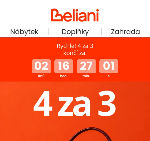 Beliani.cz: 4 za 3 – až zdarma slevový kód
