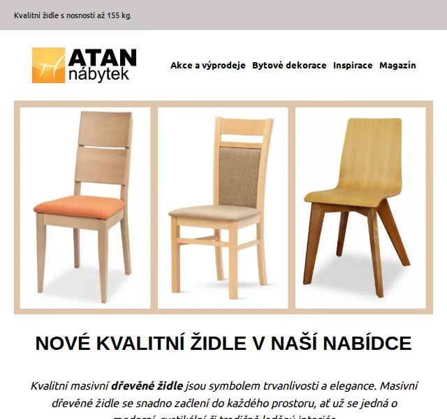 ATAN nábytek: Nové kvalitní židle – červenec 2026 | Nuslet.cz