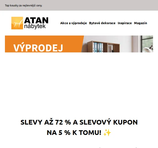ATAN nábytek: Slevy až 72 % a kupon 5 % – červenec 2026 | Nuslet.cz