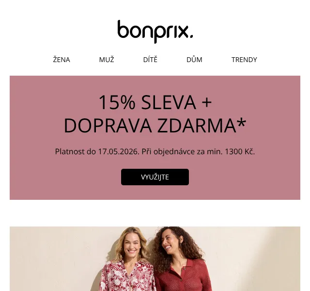 Bonprix: 15 % sleva + doprava zdarma na džíny – květen 2026