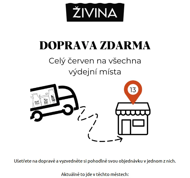 Živina: Doprava zdarma na výdejní místa – červenec 2026 | Nuslet.cz