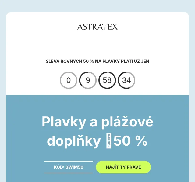 Astratex.cz: Sleva 50 % na plavky – červen 2026 | Nuslet