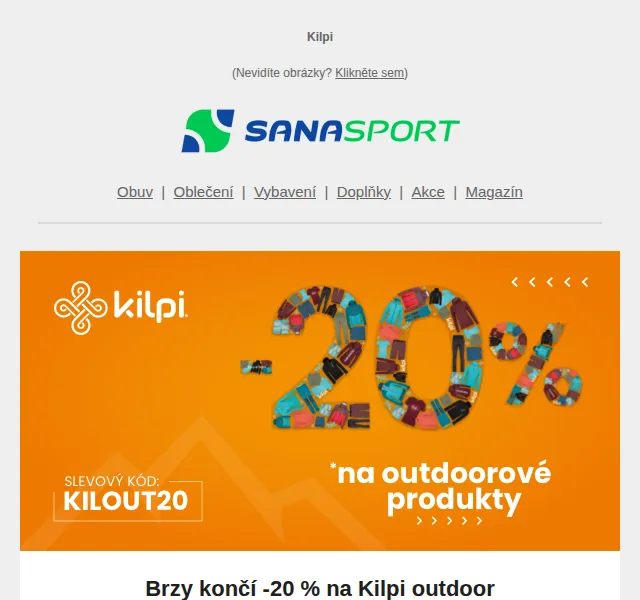 Sanasport: -20 % na Kilpi outdoor – červen 2026 | Nuslet.cz