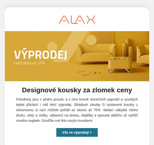 ALAX nábytek: Velký letní výprodej až 70 % – červen 2026 | Nuslet.cz