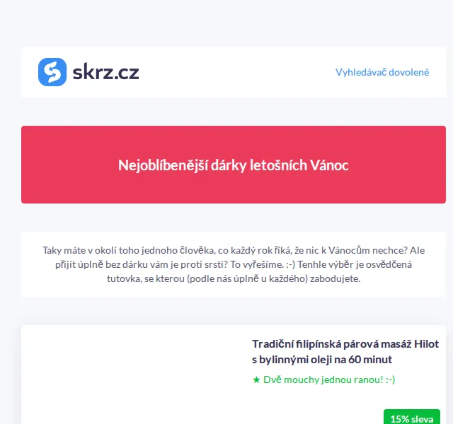 Vánoce na Skrz: 16 nejoblíbenějších dárků s masážemi a SPA – červenec 2026 | Nuslet.cz