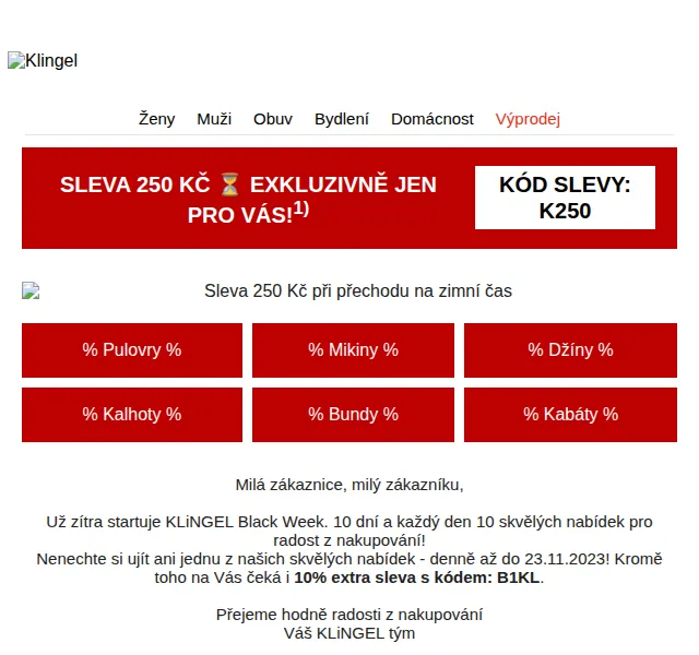 KLiNGEL: 250 Kč sleva + Black Week – listopad 2023 | Nuslet.cz