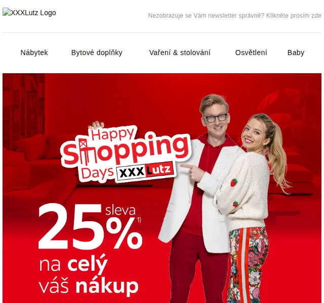 XXXLutz: Happy Shopping Days – 25 % sleva na celý nákup – červen 2026 | Nuslet.cz
