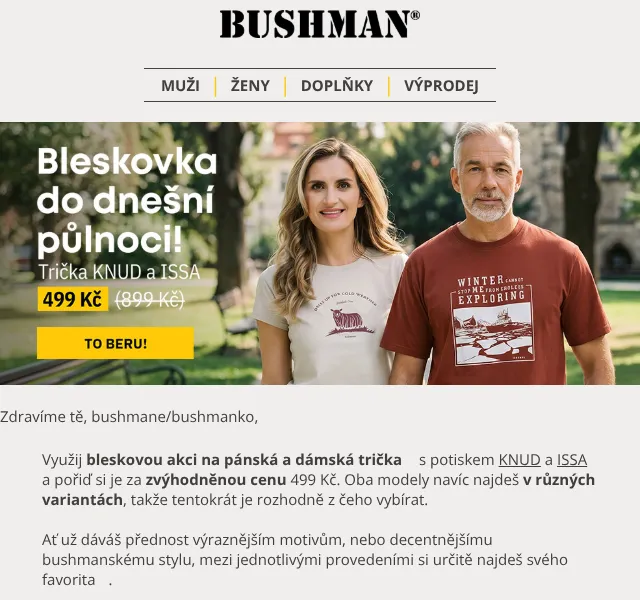 BUSHMAN: Trička KNUD a ISSA -44% – červen 2026 | Nuslet.cz
