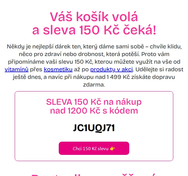 Pilulka.cz: Sleva 150 Kč na vše + doprava zdarma – červen 2026 | Nuslet.cz