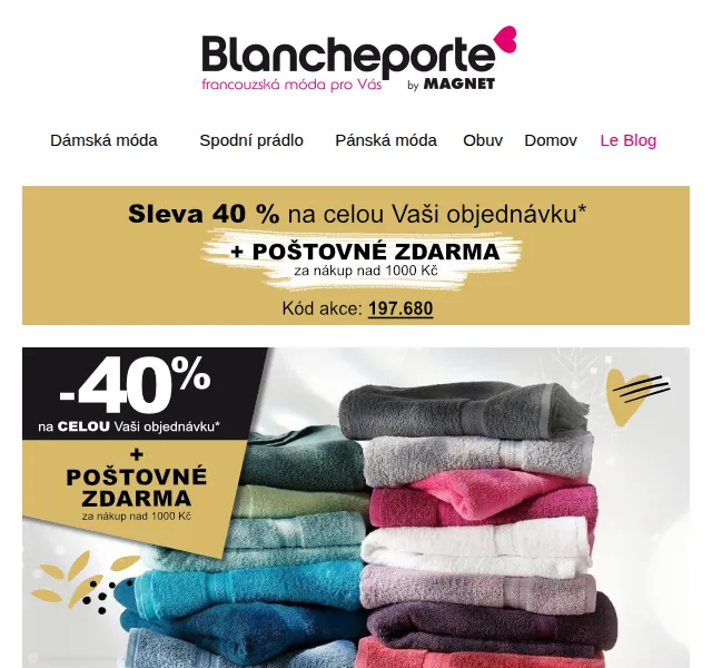 Blancheporte: -40 % na měkké nezbytnosti do koupelny – červenec 2026 | Nuslet.cz