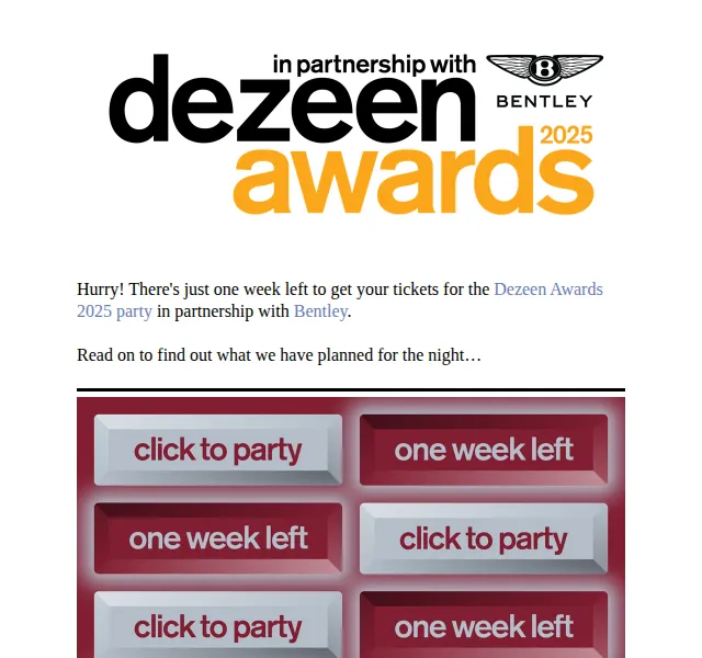 Dezeen Daily: Vstupenky na Dezeen Awards 2025 – listopad 2025 | Nuslet.cz