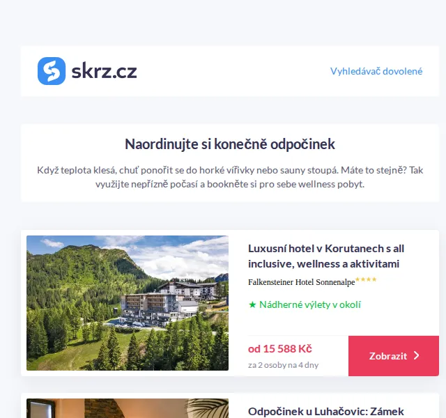 Vánoce na Skrz: wellness pobyty slevy až 44% – červen 2026 | Nuslet.cz