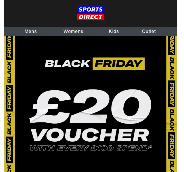 Sportsdirect.com: Black Friday - £20 voucher při nákupu za £100 – červen 2026 | Nuslet.cz