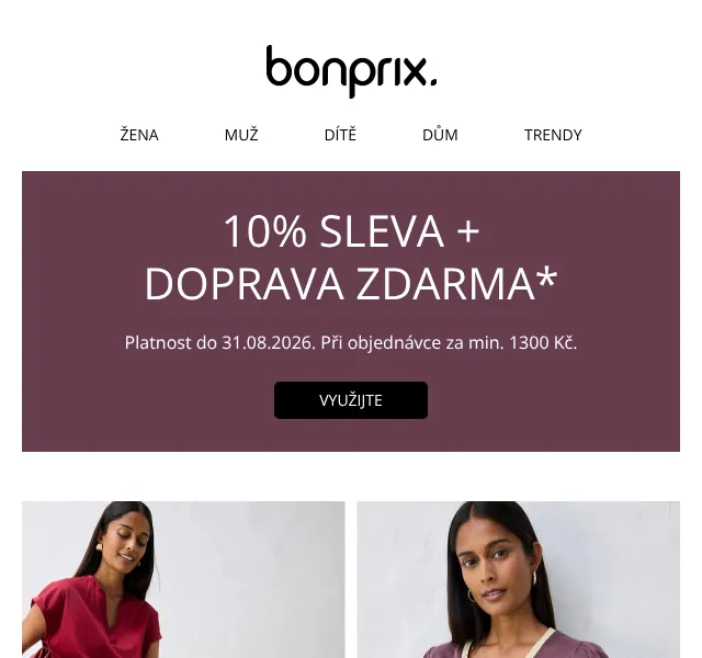 Bonprix: 10 % sleva + doprava zdarma – srpen 2026