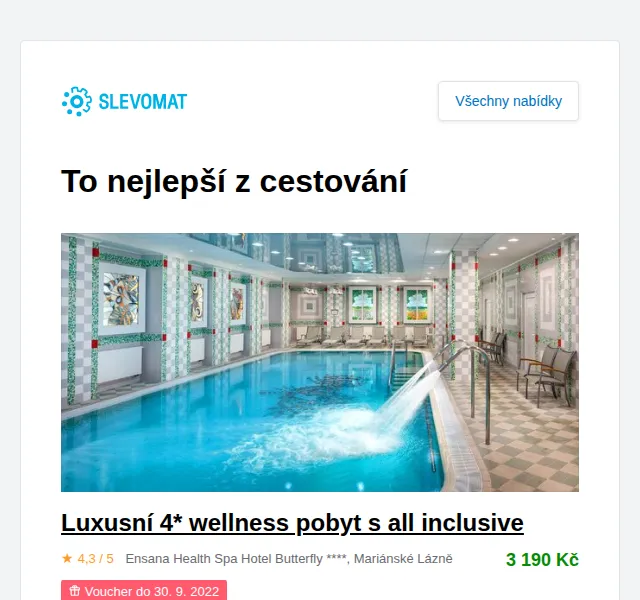 Slevomat: Luxusní 4* wellness pobyt s all inclusive – červen 2026 | Nuslet.cz