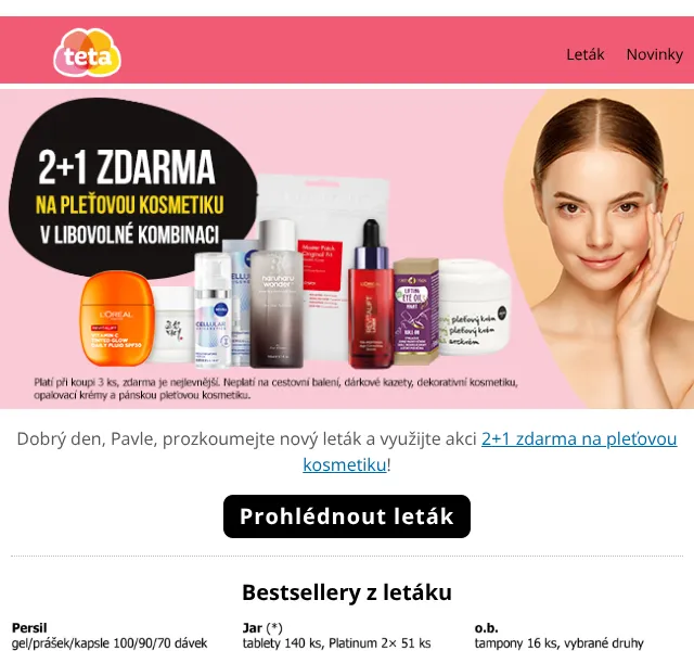Teta drogerie: 2+1 zdarma na pleťovou kosmetiku – říjen 2026