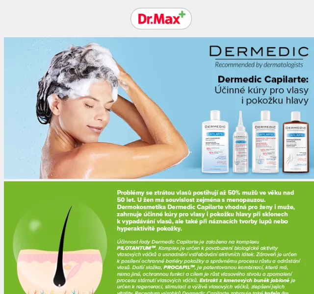 Dr.Max: DERMEDIC CAPILARTE sleva 20 % – červenec 2026 | Nuslet.cz