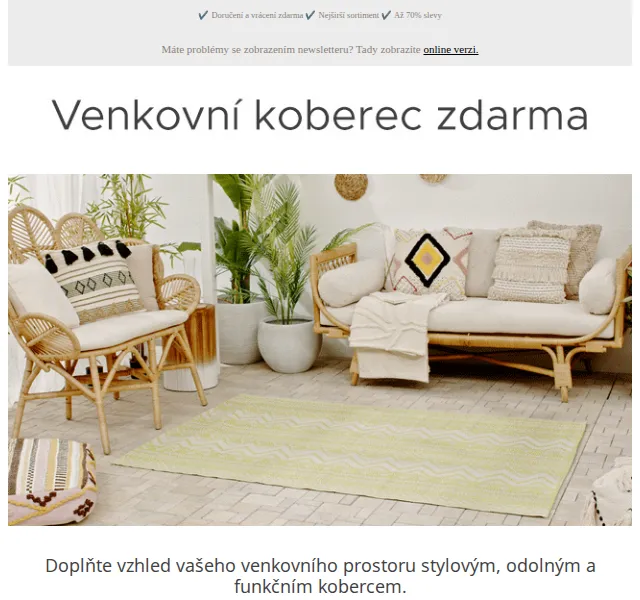Beliani: Venkovní koberec zdarma k nákupu nad 4 000 Kč – červen 2026 | Nuslet.cz