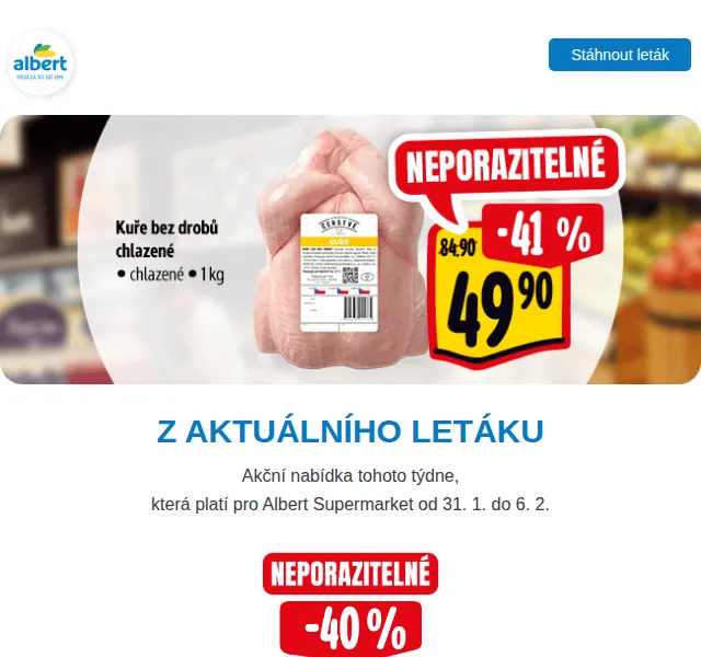Albert: Jablka 16,90 Kč/kg, Král Sýrů duopack 58,30 Kč – červen 2026 | Nuslet.cz