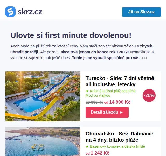 Skrz.cz: First minute Chorvatsko od 6 268 Kč – červen 2026 | Nuslet.cz