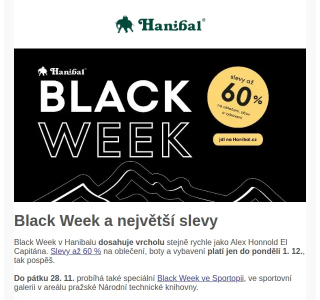 Hanibal: Black Week se slevou až 60 % – červen 2026 | Nuslet.cz