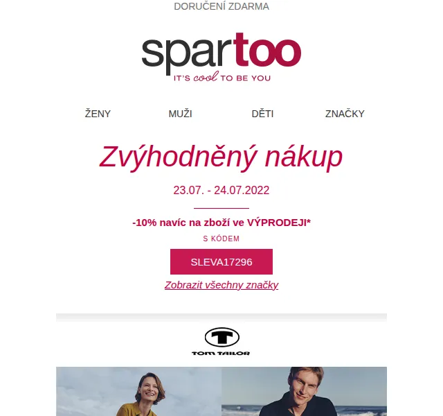 Spartoo.cz: -60% na značky Tom Tailor, Havaianas – červen 2026 | Nuslet.cz