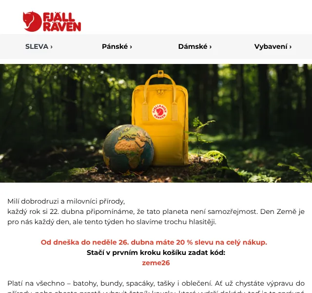 Fjallraven-shop: 20 % sleva na celý nákup – duben 2026