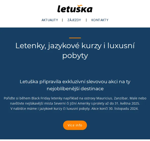 Letuška.cz: Black Friday slevy na letenky a pobyty – červen 2026 | Nuslet.cz