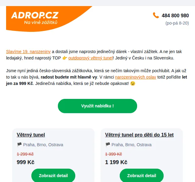 Adrop.cz: Větrný tunel za 999 Kč – červen 2026 | Nuslet.cz