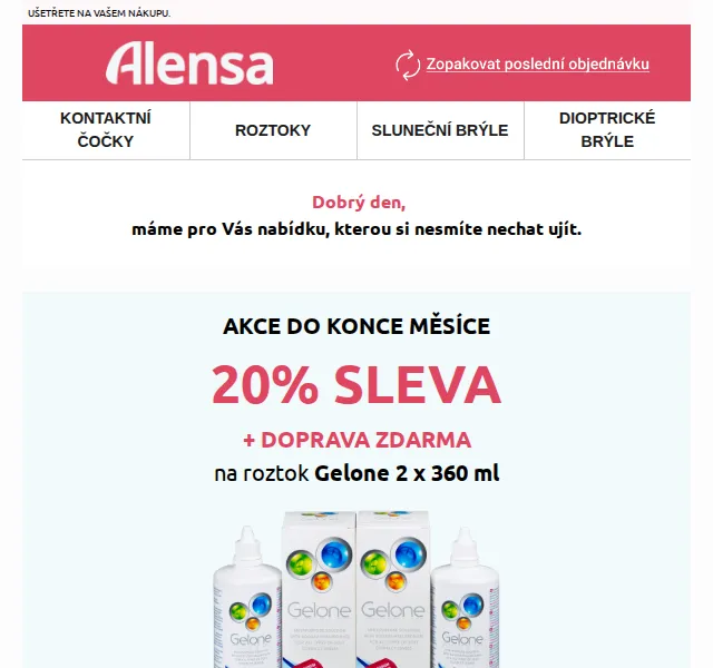 Alensa: Sleva 20 % na Gelone 2×360 ml – červen 2026 | Nuslet.cz