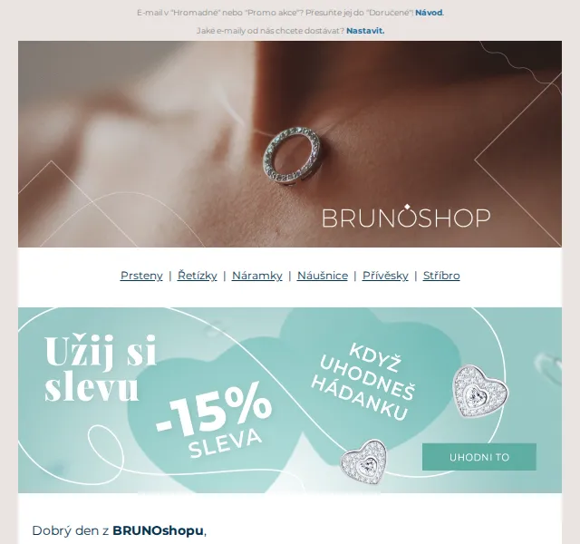 BRUNOshop: hádanka o 15% slevu na šperky – červenec 2026 | Nuslet.cz