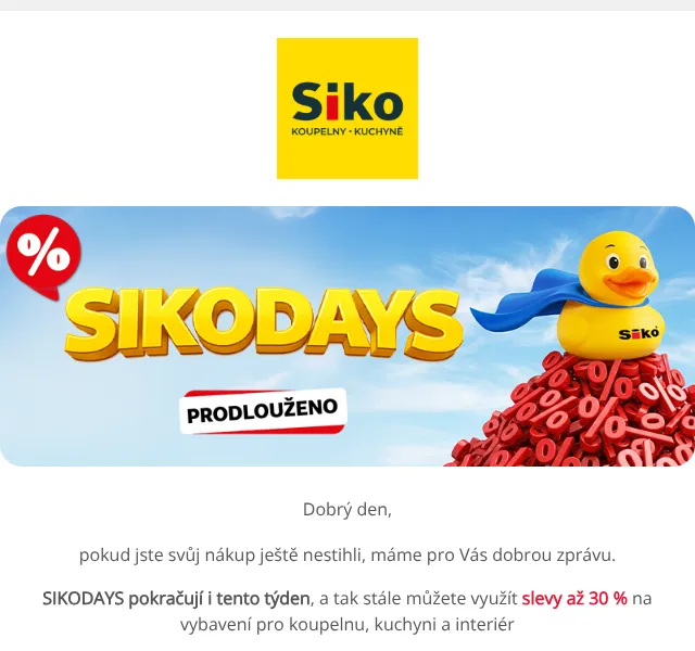 SIKO KOUPELNY & KUCHYNĚ: 30% sleva – červen 2026 | Nuslet.cz