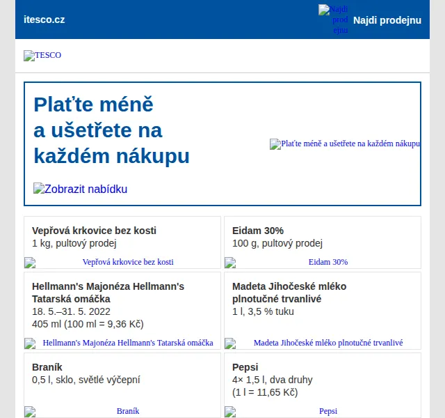 Tesco: vepřová krkovice, Eidam, Hellmann's – červen 2026 | Nuslet.cz