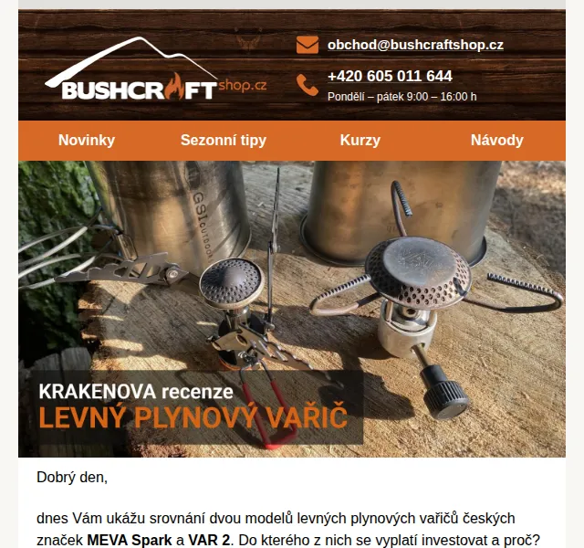 Bushcraftshop: Test vařičů MEVA Spark a VAR 2 – červen 2026 | Nuslet.cz