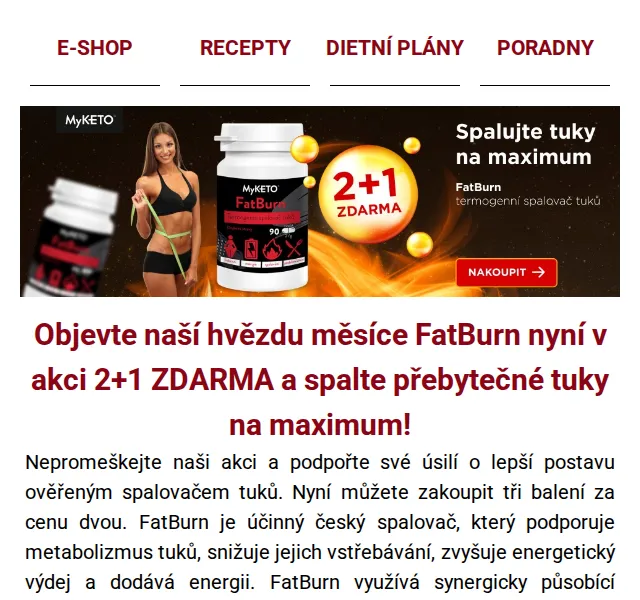 MyKETO: Spalovač tuků FatBurn v akci 2+1 zdarma – červen 2026 | Nuslet.cz