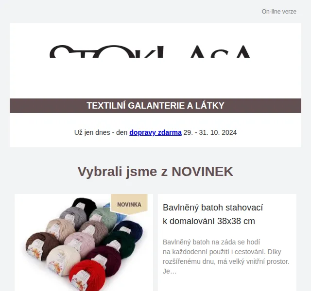 Stoklasa: Doprava ZDARMA a novinky z galanterie – červen 2026 | Nuslet.cz
