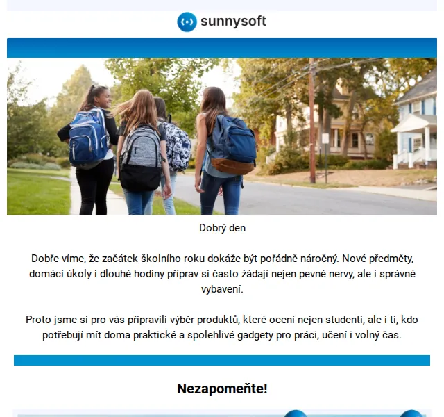 Sunnysoft.cz: Návrat do školy s mobily, batohem a Xiaomi – 20 % sleva | červen 2026 | Nuslet.cz