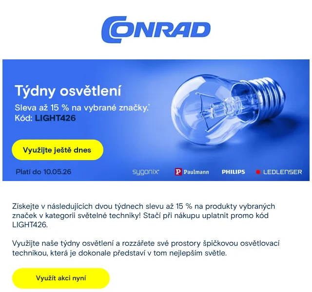 Conrad Electronic: Týdny osvětlení – sleva až 15 % – duben 2026