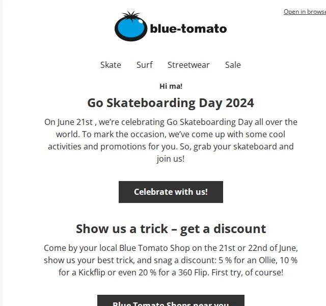 BLUE TOMATO: Go Skateboarding Day – slevy za triky až 20 % – červen 2026 | Nuslet.cz