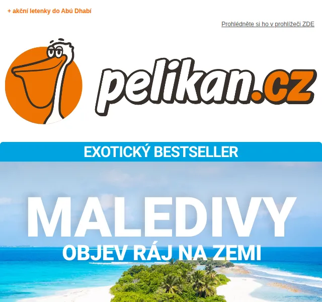 ✈ Pelikan.cz: Maledivy z Prahy za 15 990 Kč – červen 2026 | Nuslet.cz