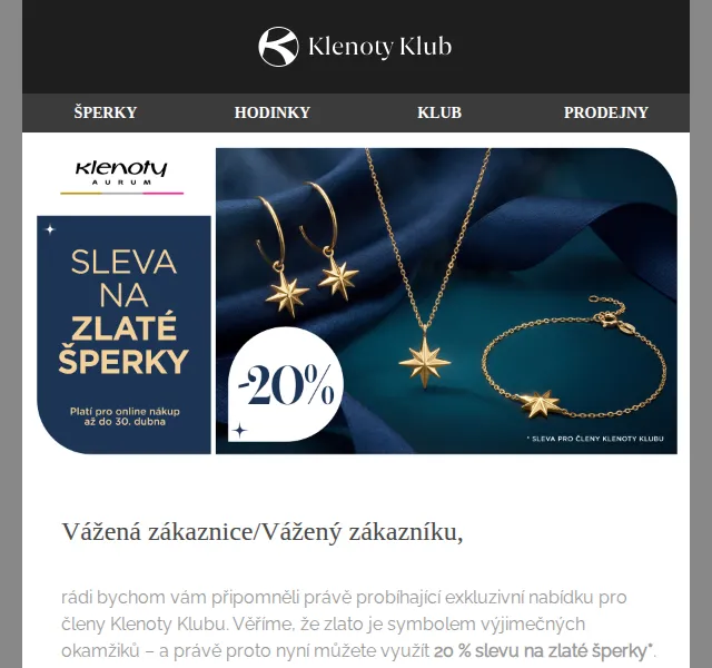 Klenoty Aurum: sleva 20 % na zlato – červen 2026 | Nuslet.cz