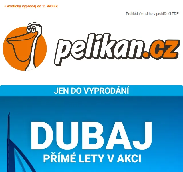 ✈ Pelikan.cz: Dubaj z Prahy od 4 990 Kč – červen 2026 | Nuslet.cz