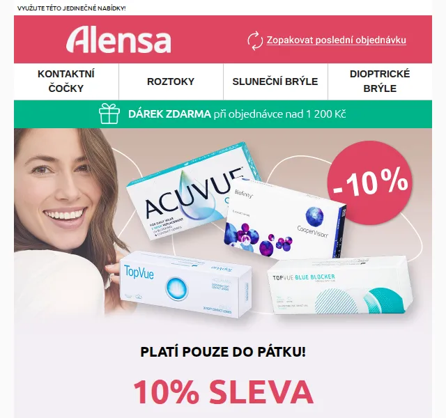 Alensa: 10% sleva na kontaktní čočky – červen 2026 | Nuslet.cz