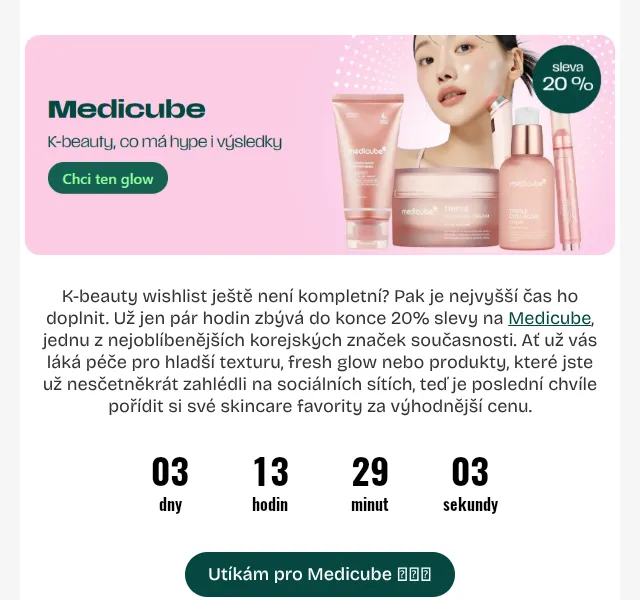 Pilulka.cz: Sleva 20 % na Medicube – srpen 2026