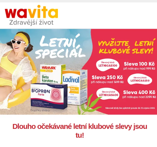 Wavita: Letní klubové slevy až 400 Kč – červen 2026 | Nuslet.cz