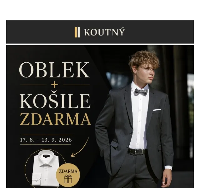 Koutný: Košile zdarma k obleku – srpen 2026